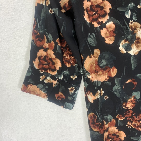 H&M Womens Black Floral Print 3/4 Sleeve V-Neck Shift Dress Sz 8 Polyester Boho - Picture 4 of 12